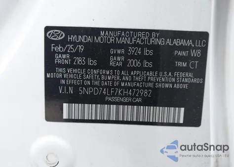 2019 Hyundai Elantra Se из США, поврежденный, VIN 5NPD74LF7KH472982